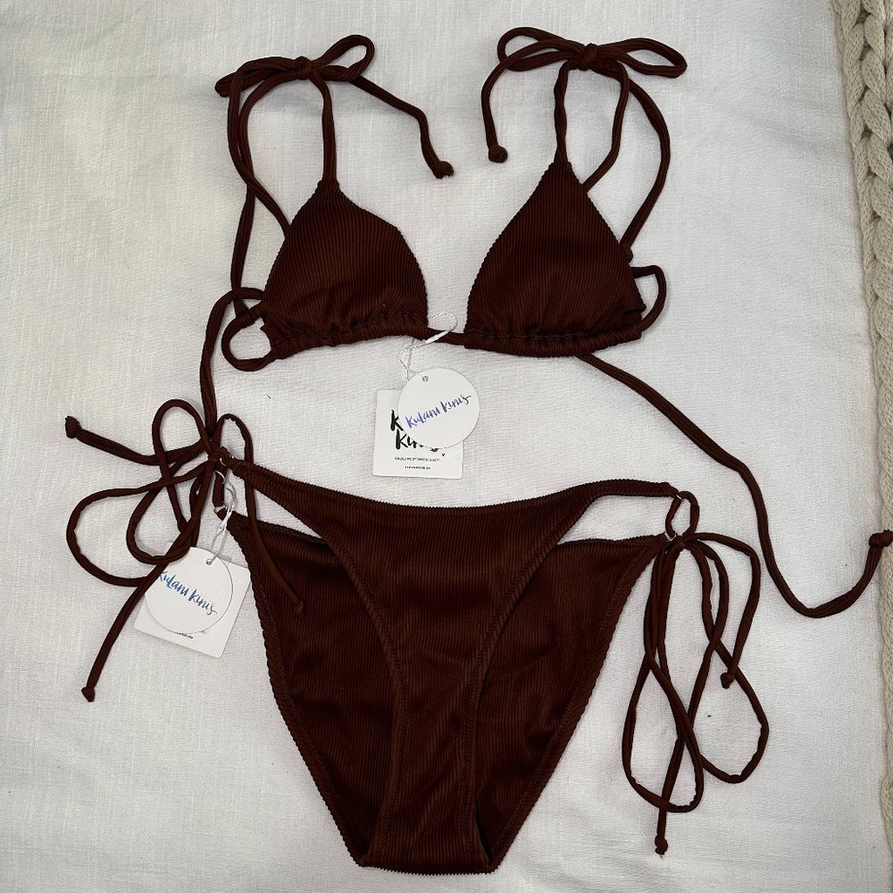 NWT Kulani Kini's Ribbed Bikini Set in Brown, Size M